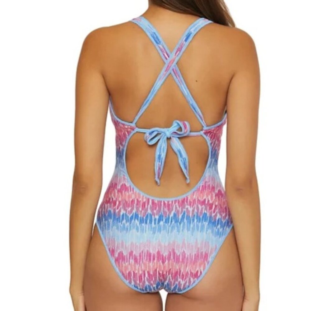 Becca Women's Joshua Tree One-Piece Swimsuit Pink Blue Lace Up $158 NWT S, M, L - Picture 3 of 9